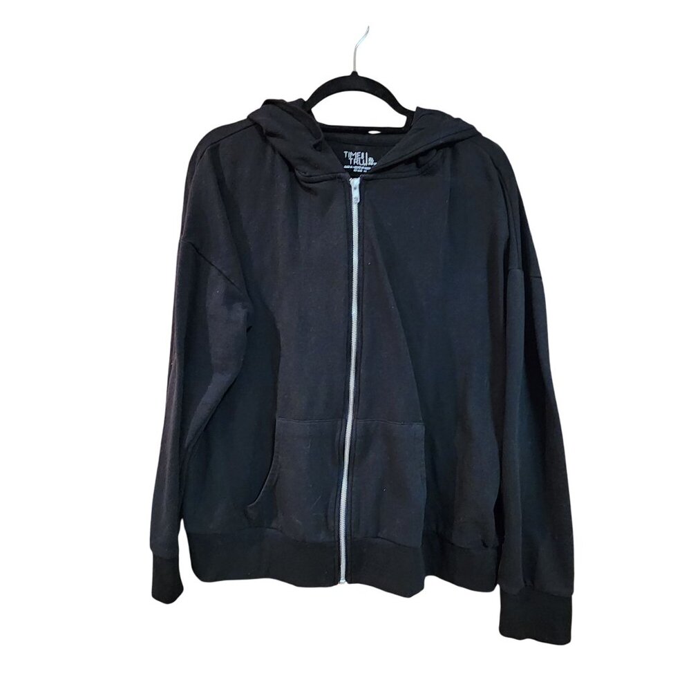 Time & Tru Black Full-Zip Hoodie Sweatshirt XL Womens Cotton/Polyester